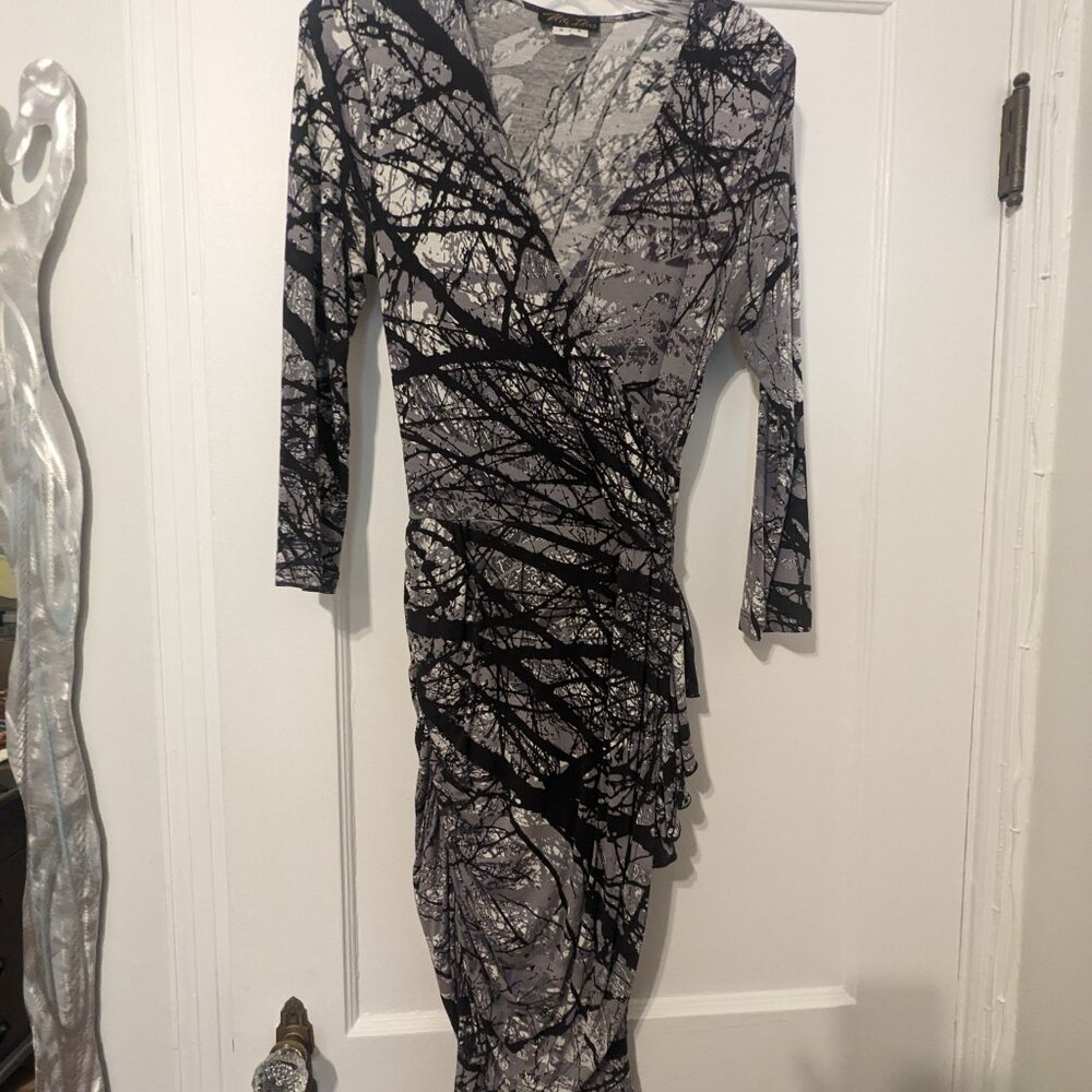 Nita Ideas grey winter mock wrap sheath dress